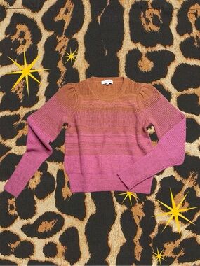 INTERMIX | 100% Wool Pink/Orange Ombré Crewneck Knit Preppy Sweater | Size S